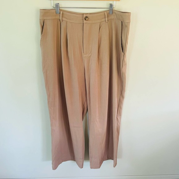 NWT Cider 1X tan high rise wide leg flowey dress slacks pants career academia - Picture 2 of 6